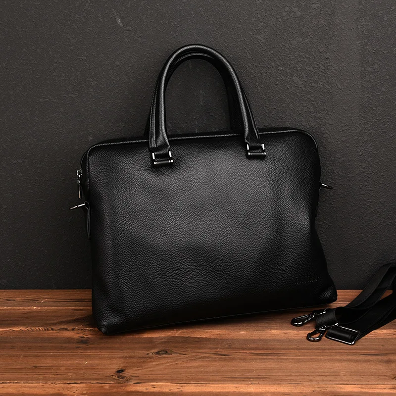 Business Cow Leather Briefcase Men Genuine Leather Handbag Large Capacity Laptop Bag Solid Color Shoulder Bag For Male