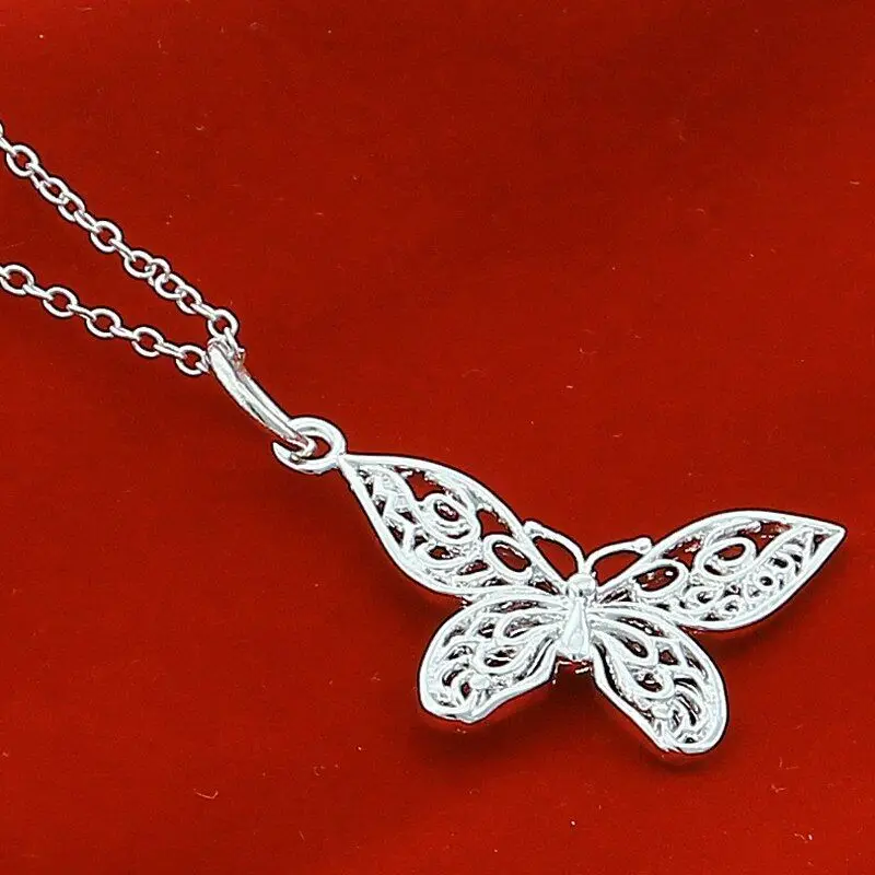 

Women's 925 Sterling Silver Hollow Butterfly Pendant Chain Necklace Fashion Jewelry