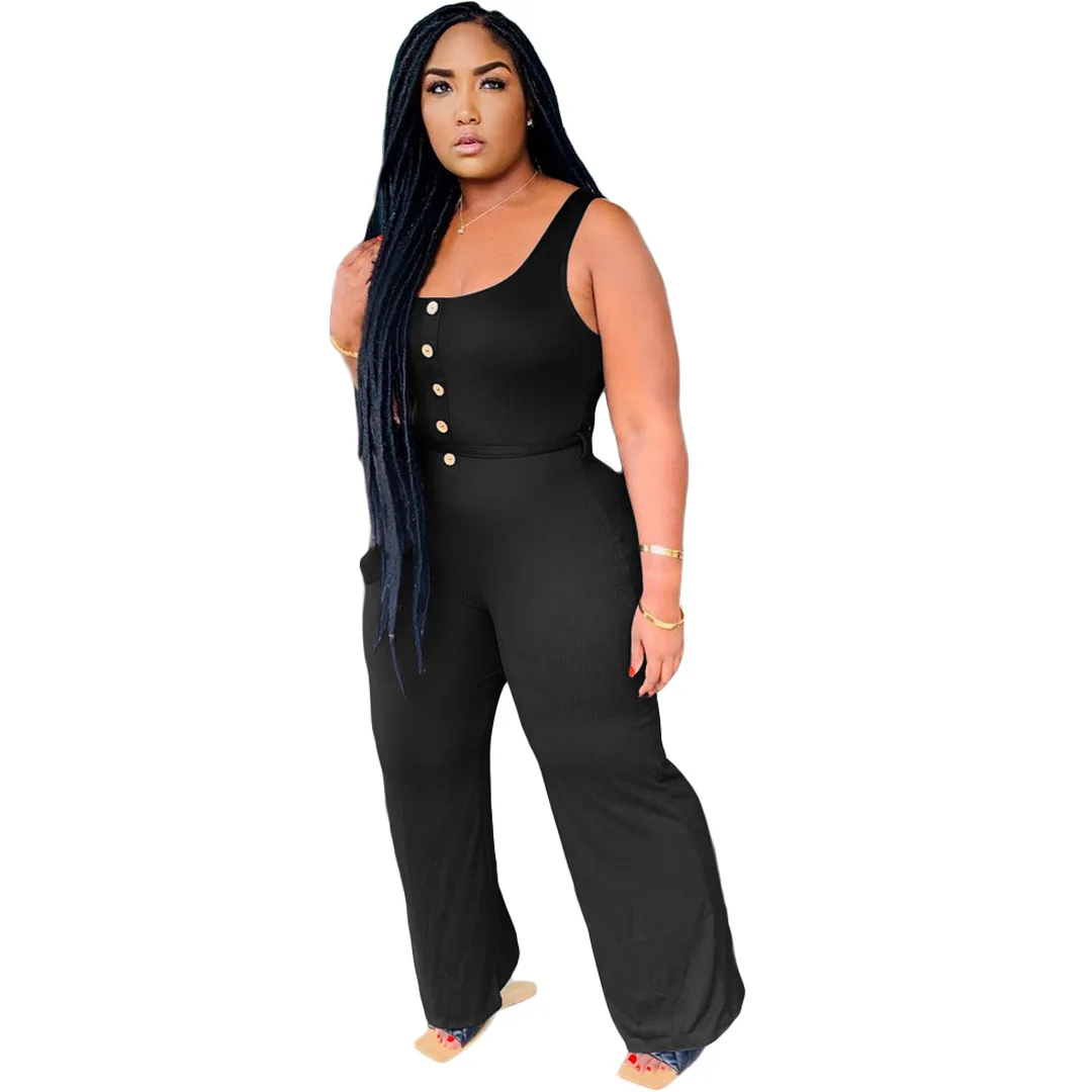 HM6330 Ladies Casual Jumpsuit Summer Women's Fashion Sleeveless Stitching Loose Wide Leg Jumpsuit Women