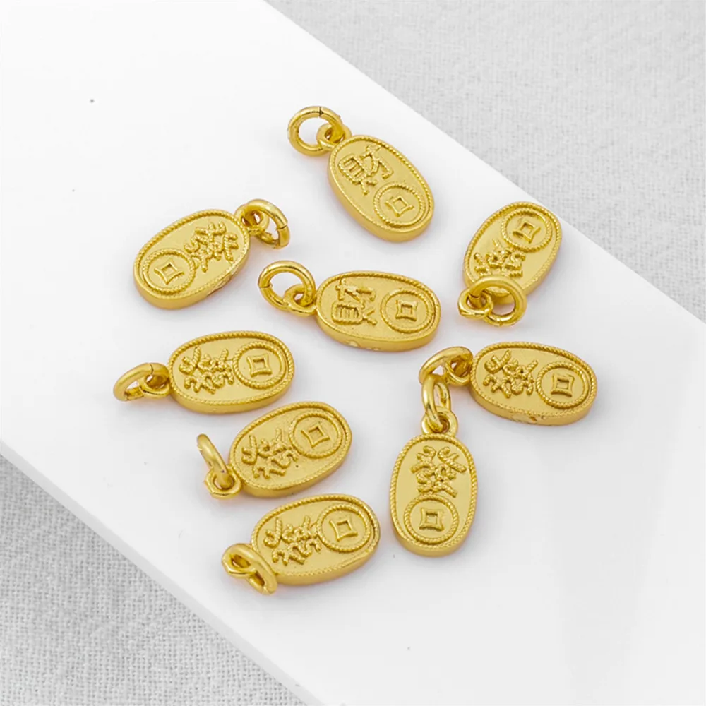 

18K gold bag color preserving sand gold matte zhaocaifacai 6*12mm Hang Tag Bracelet Necklace DIY jewelry accessories pendant