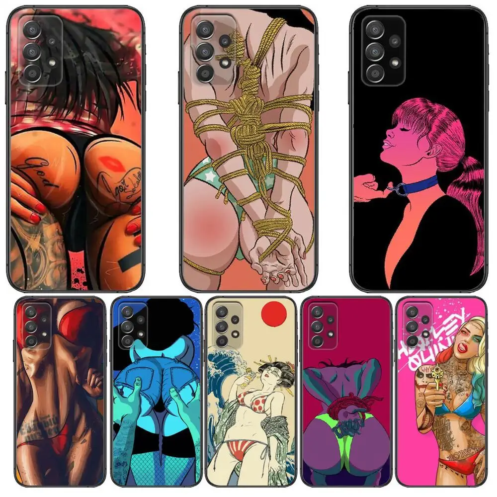 

Sexy Sleeve Tattoo Girl Phone Case Hull For Samsung Galaxy A70 A50 A51 A71 A52 A40 A30 A31 A90 A20E 5G a20s Black Shell Art Cell