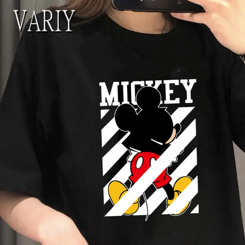 

Black Oversized T Shirt Mickey Mouse Women Tshirt Donald Duck Print Aesthetic Short Sleeve Summer White Tee Tops Female 2022