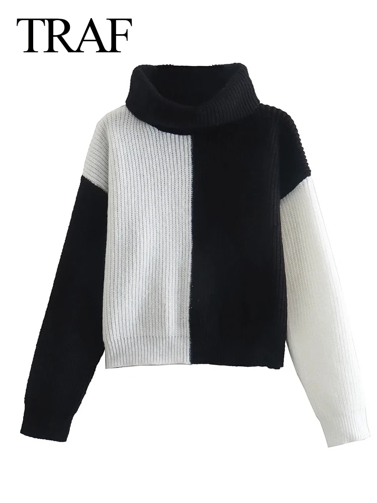 

Женский трикотажный пуловер с длинным рукавом, с высоким воротником