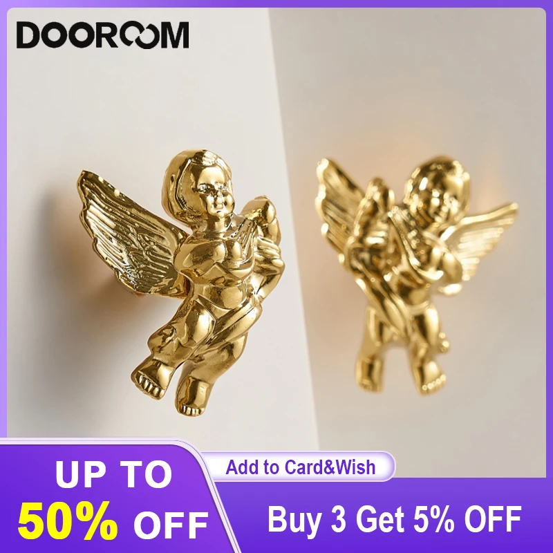 

DOOROOM Brass Furniture Handles Angel Cupid PVD Pull Wardrobe Kitchen Cloakroom Cabinet Handles Locker Knobs Furniture Hardware