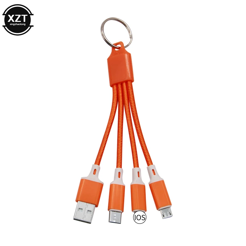 Брелок 3 в 1 USB Type C кабель для iPhone 13 12 11 XS X XR зарядного устройства 2 Micro шнур Xiaomi Redmi -