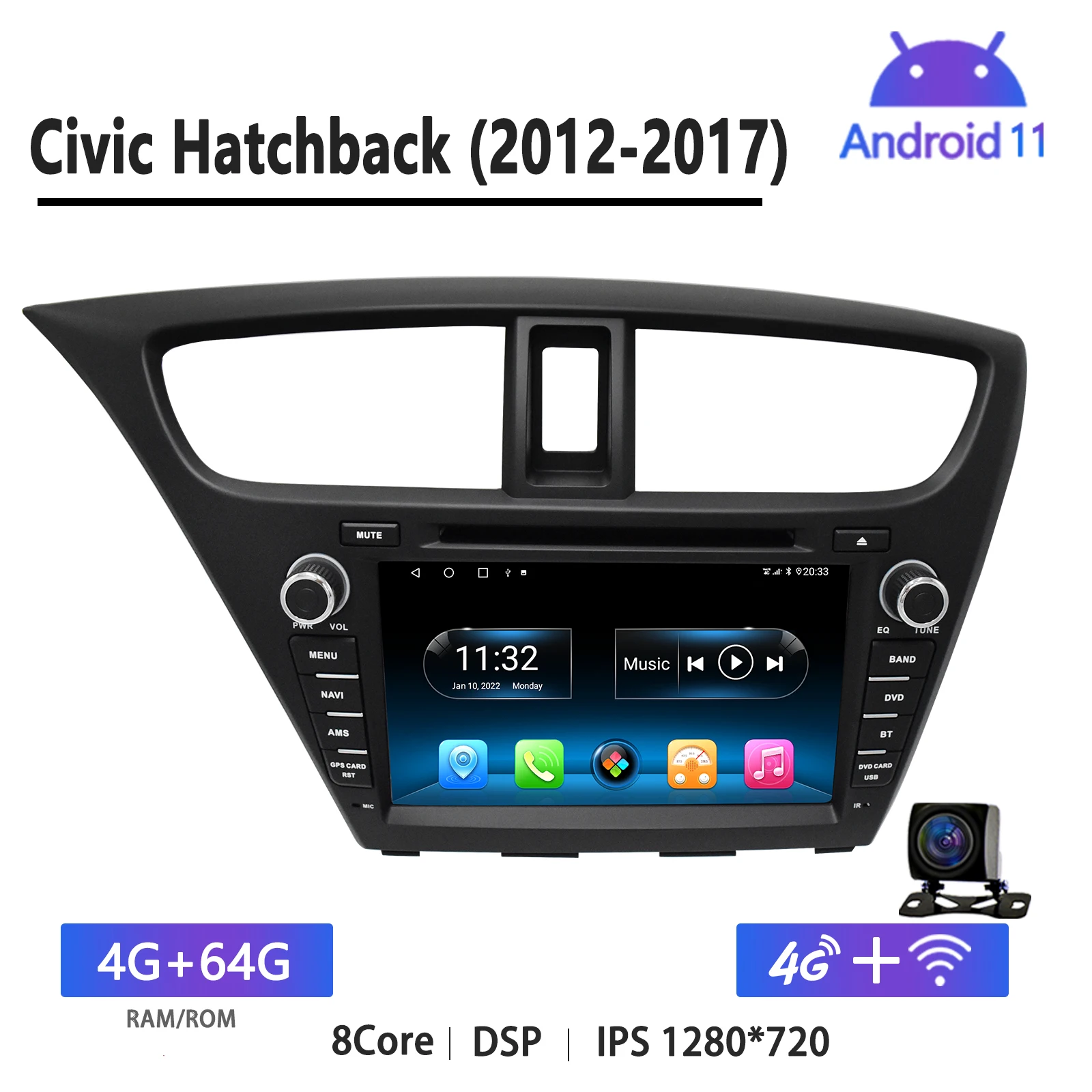 

Автомагнитола для хэтчбека CATRONICS для Civic 2012-2017, автомобильный стерео-проигрыватель с DVD, мультимедийным радио, GPS-навигацией, Авторадио, автопроигрыватель для Carplay DSP NO 2din