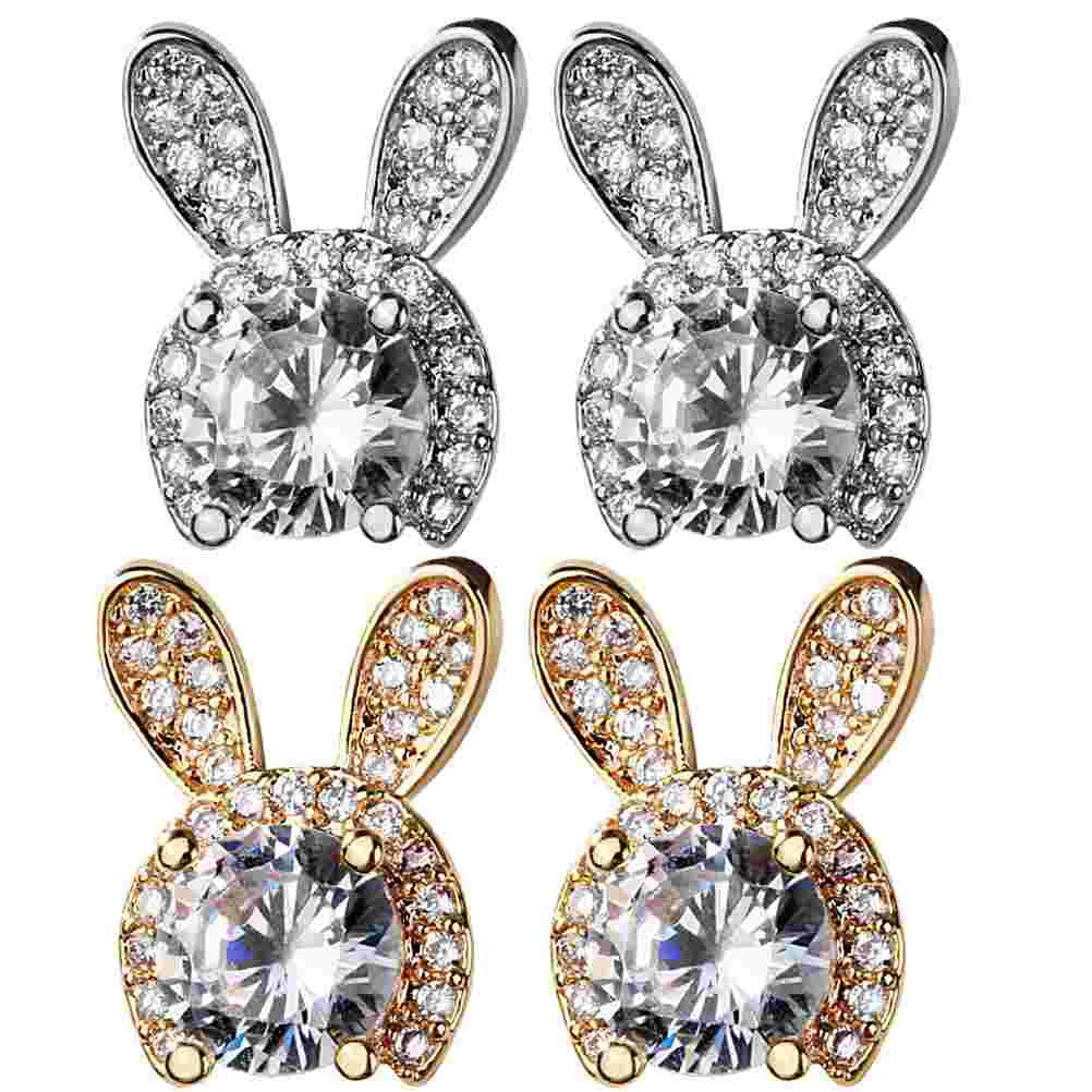 

Earrings Rabbit Women Earstuds Earring Bunny Crystal Animal Gold Gift Jewelry Rhinestone Christmas Decoration Stud Novelty