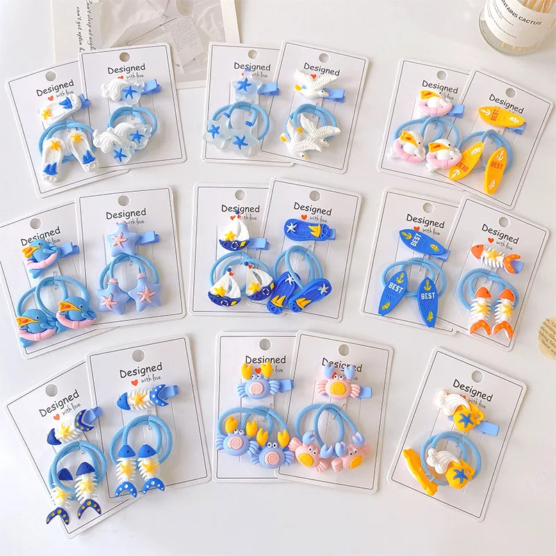 

1pc Cute Hairpin with 2pcs Hair Band for Baby Girls Kawaii Marine Life Hairpin Hair Band for 2-6 Years Girls Hair Accessories