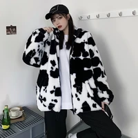 korean vintage women black white harajuku cows loose sleeve coat streetwear jacket flannel alt hoodies fairy grunge warm clothes