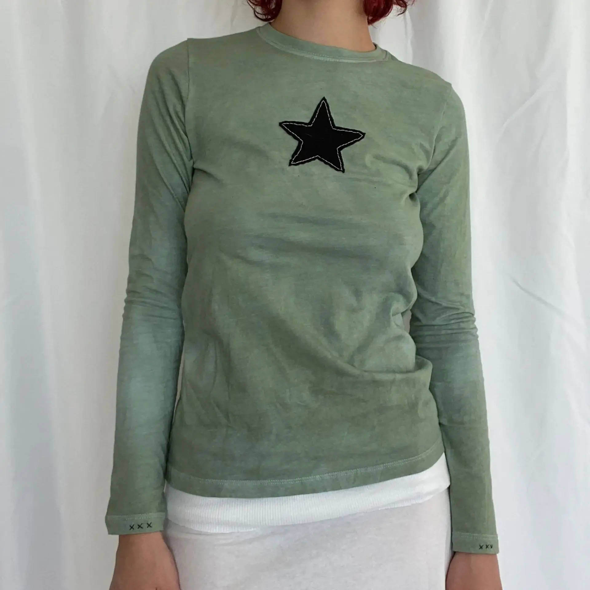 

Women Y2K Harajuku Retro Grunge Tops Tees Pentagram Patches 90s Vintage T-shirt Autumn Spring Casual Long Sleeve Pullovers