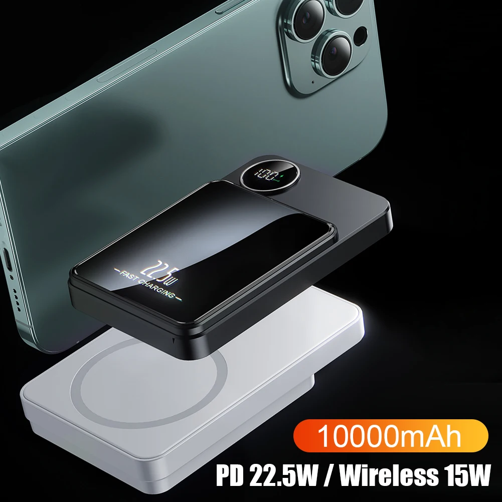

10000mAh Charger Jump Starter 22.5W Wireless Power Bank 15W Fast Charger LED Battery Display for iPhone 14/13/12 Series