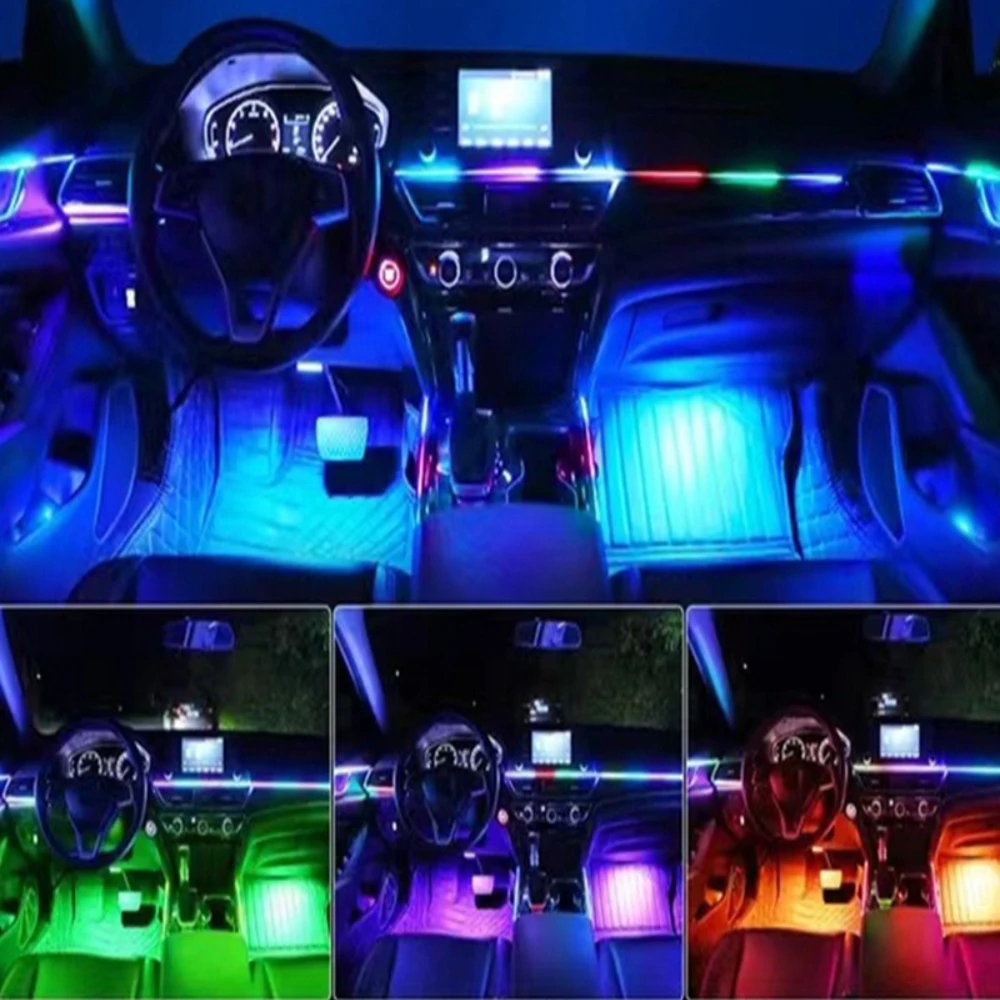 Светодиодная подсветка салона автомобиля, скрытая, 256 цветов, RGB, 12В, для ног, для бардачка, с управлением через приложение и пультом ДУ (art.: 3920db4c52549) - 3920db4c52549