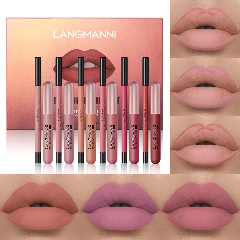 

6Pcs Lip Liners+6Pcs Lipsticks Matte Liquid Lipstick Velvet Sexy Nude Long Lasting Waterproof Lip Gloss Moisturizer Lipstick