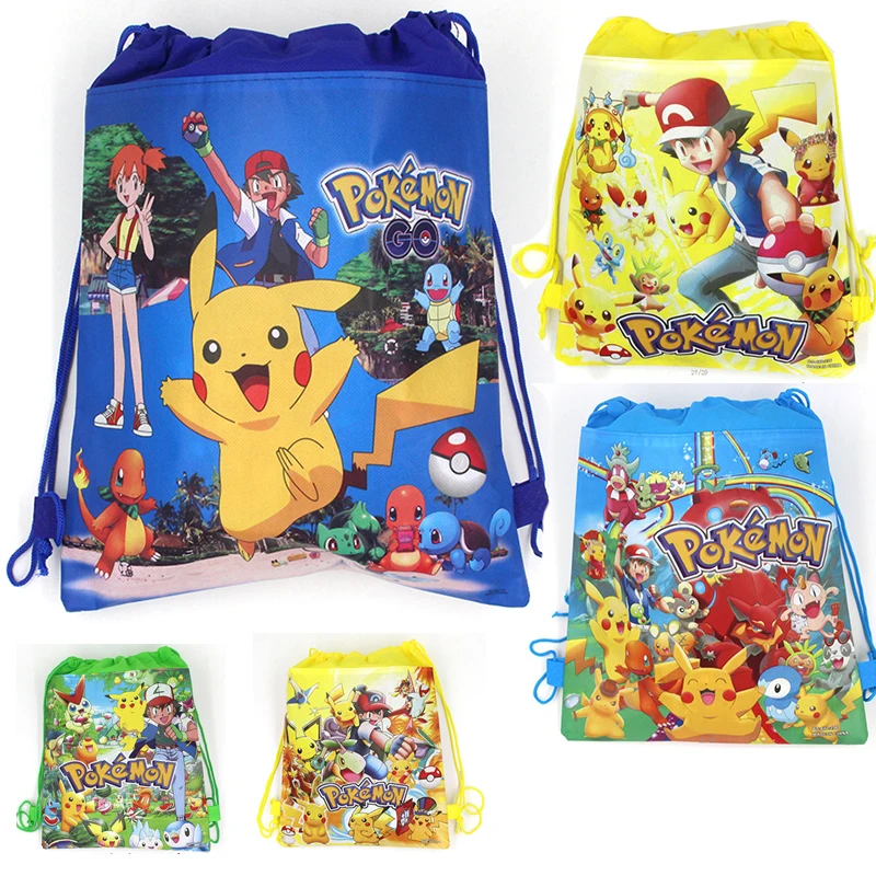 

New Pokemon Pikachu Children nonwoven Fabric Travel Bag Cartoon Storage Clothes Shoe Bag Cotton Drawstring Bag Portable Backpack