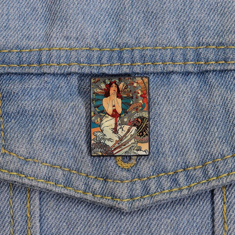 

Classic Artist Alphonse Mucha Funny vintage Brooches Shirt Lapel teacher Bag Cute Badge Cartoon pins for Lover Girl Friends