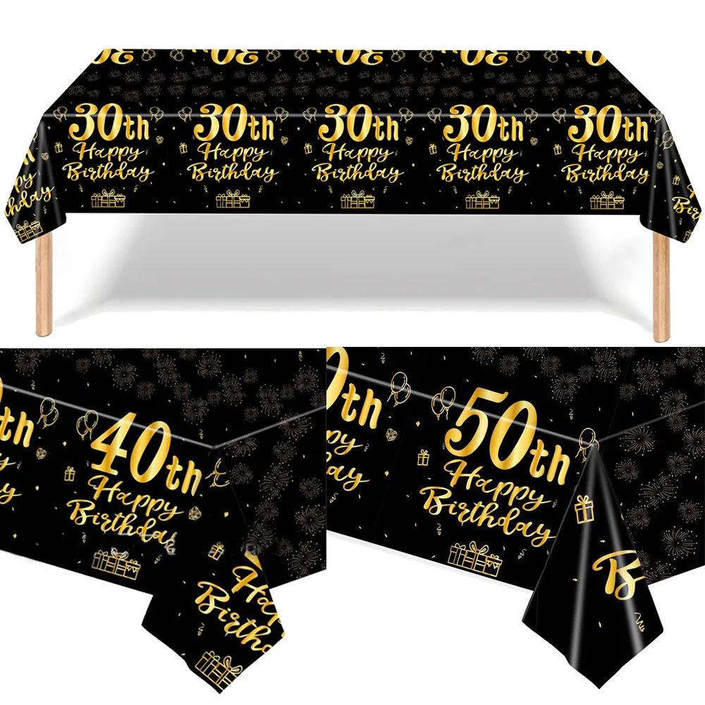 

Одноразовая Скатерть 30-го 40-го дня рождения, черная и золотая, водонепроницаемая прямоугольная пластиковая скатерть для стола, для мужчин и женщин, декор для стола на день рождения