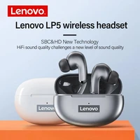 lenovo lp5 tws wireless bluetooth earbuds hifi bass stereo music sports gaming earphones charging case headset with microphone