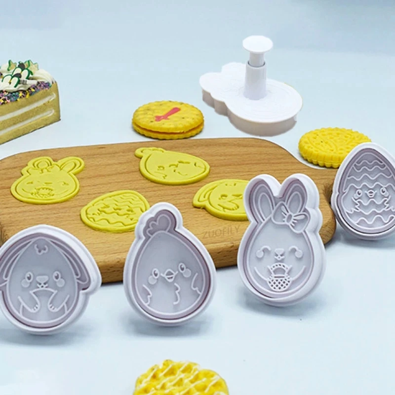 

DIY Happy Easter Bunny Egg Plastic Biscuits Mold Kitchen Cookie Cutter Pastry Plunger 3D Fondant Cake Decorating Tool Cutters