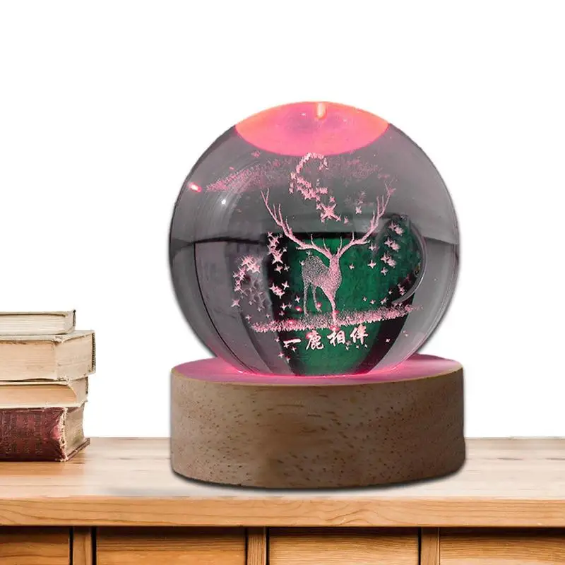 

3D Crystal Ball Night Light Colorful LED Globe Light With Wooden Holder Atmosphere Crystal Night Lamp Warm Light Home Decoration
