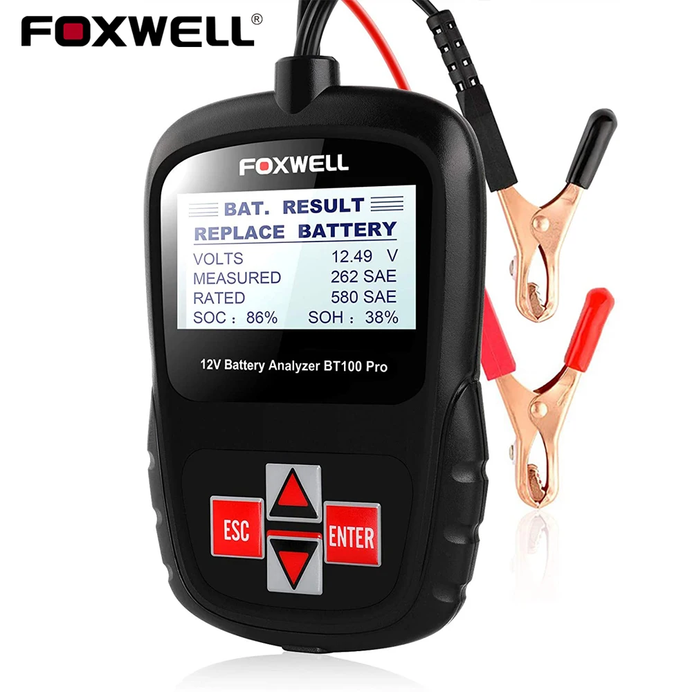 

Тестер автомобильного аккумулятора FOXWELL BT100 PRO 6 в 12 В для утопленного AGM GEL от 100 до 1100CCA, Ач, анализатор состояния аккумулятора, диагностически...