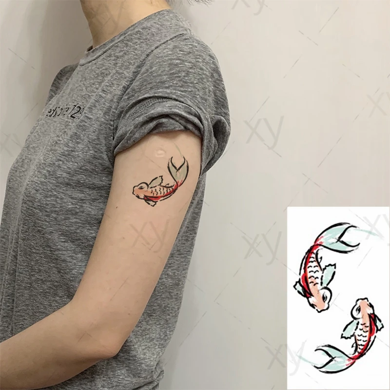 

Temporary Small Cute Fashion Tattoo Koi Fish and Snaker 10.5*6cm DIY