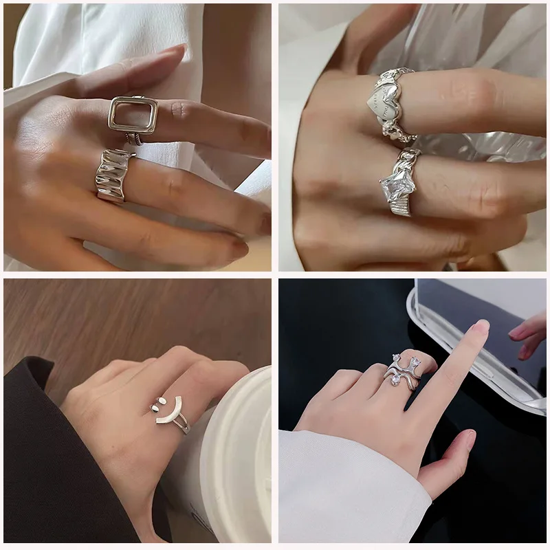

Modern Jewelry Popular Finger Rings Geometric Hot Sale Metal Alloy Glass Irregular Adjustable Open Rings For Women Party Gifts
