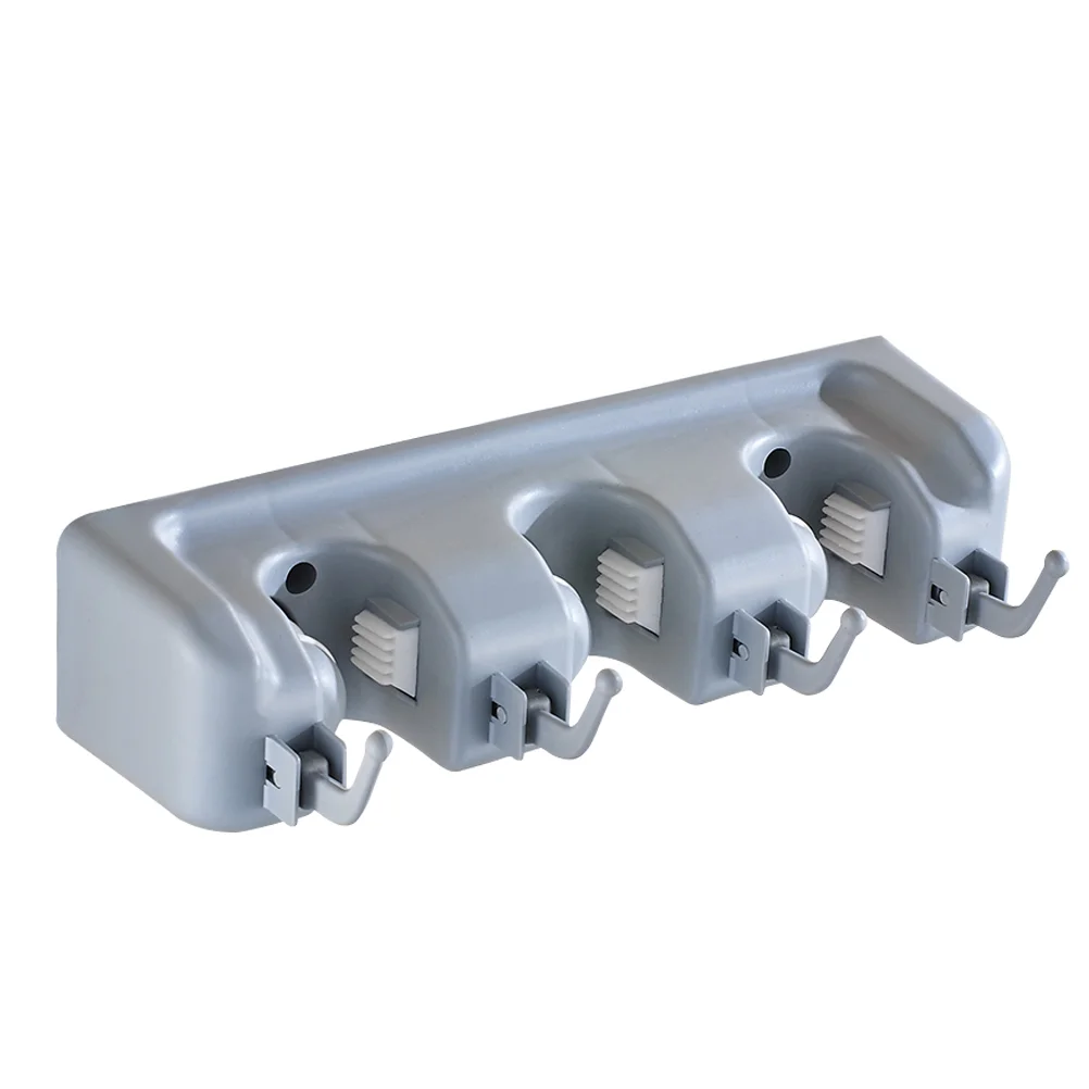 

Wall Mounted Mop and Broom Holder 3 Position 4 Hooks Multipurpose Storage Hanger