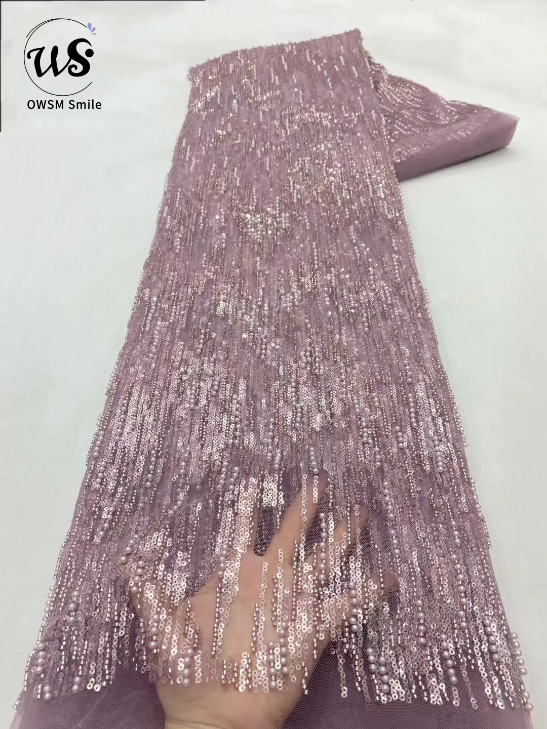 Высококачественное Сетчатое кружево с бусинами и блестками ручной работы в