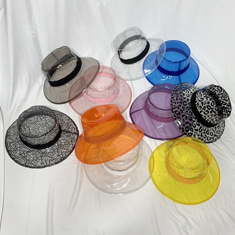 2022 Ins Hot PVC Bucket Hat Ladies Fashion Designer Transparent Trendy Big Brim Hats For Women Streetwear Catwalk Party Cap