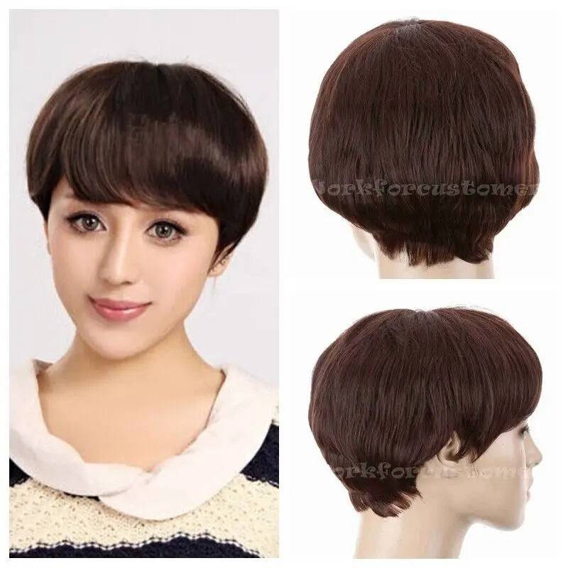 Женские темно-коричневые короткие парики с стрижкой пикси прямые волосы для