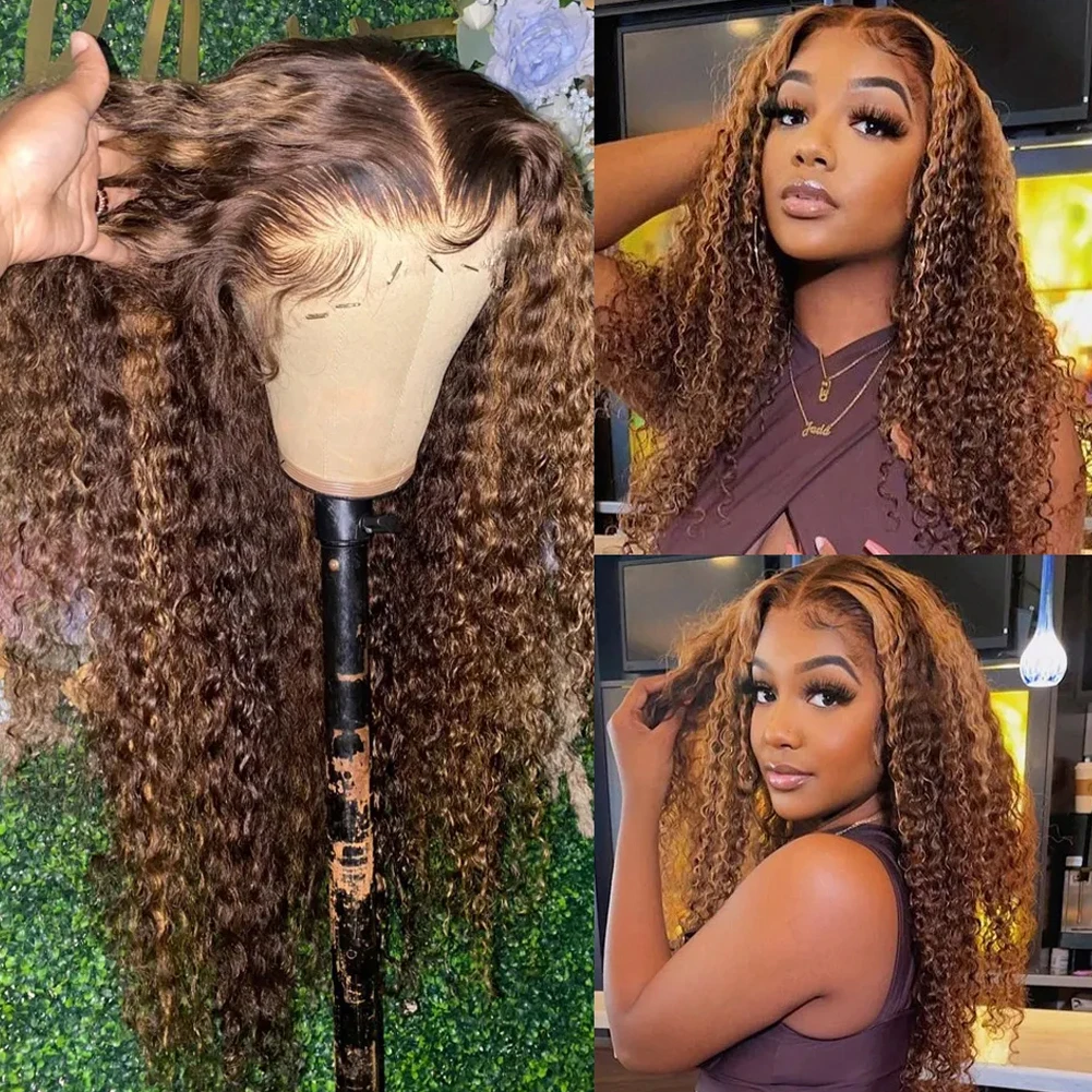 

30 40 Inch Highlight Ombre 13x6 Lace Frontal Wig Curly Human Hair Wigs 4/27 Colored 4x4 5x5Deep Wave Lace Closure Wigs For Women