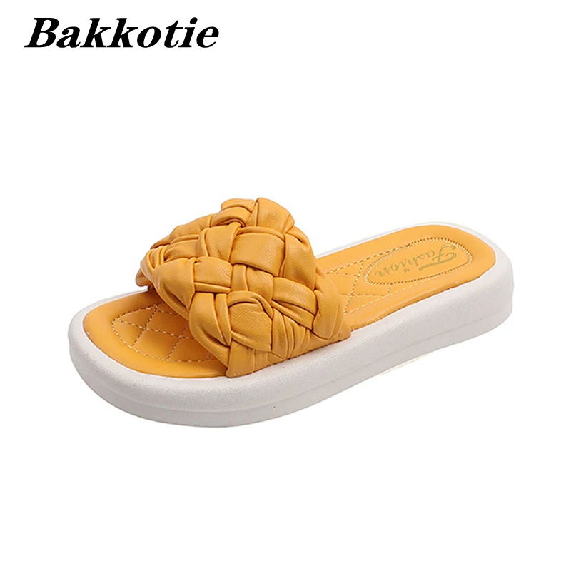 

Grils Slippers 2022 Summer Children Fashion Princess Party Shoes Kids Flats Beach Slides Weave Toddler Flip Flop Thick Sole
