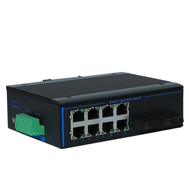 Фото Хит продаж: Промышленный медиаконвертер SFP в RJ45 Ethernet, 1000 Мбит/с, 8 сетевых портов, 2 SFP, для монтажа на DIN-рейку, оптическое волокно. №3