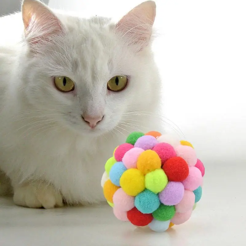 

Cat Toy Balls Interactive Plush Toy For Kittens Creative Colorful Pom Pom Cat Chew Toy Indoor Playing Pets Supplies For Playing