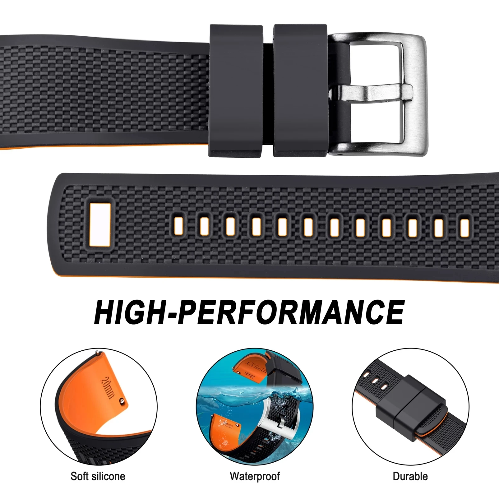 Hemsut Silicone Smart Watch Bands, 18mm 20mm 22mm Quick Release Rubber Watch Strap for Man Women Soft Replacement enlarge