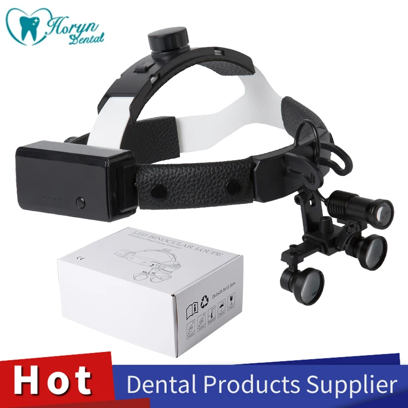 Dental 5W LED 2.5X/3.5X Head Wearing Dental Binocular Magnifier Adjustable Medical Oral Headlight Rechargeable Lithium Battery