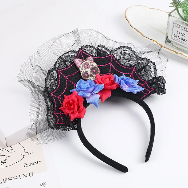 

Halloween Headdress Lace Mesh Spider Skeleton Flower Headband Party Festival Decoration Day of The Dead Gothic Hair Accessories