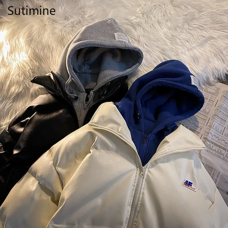 Winter Coat Women Spliced Casual Loose Women Hooded Coat Hong Kong Style Zippers Pockets Winter Clothes Women