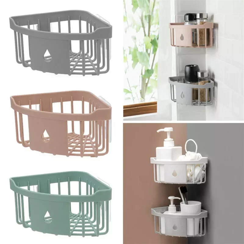 

2022New Shower Kitchen Caddy Shelf Corner Bath Wall Mount Rack Storage Holder Organizer