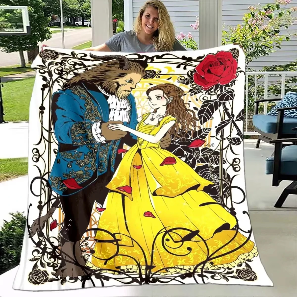 Мягкое плюшевое одеяло Красавица и чудовище фланелевое для гостиной спальни