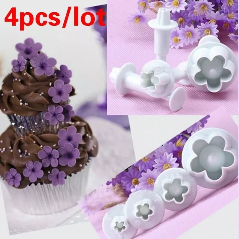 

Hot Sale 4Pcs/Set Plum Flower Plunger Fondant Mold Cutter Cake tools Decorating Christmas Cake Decorating Tools