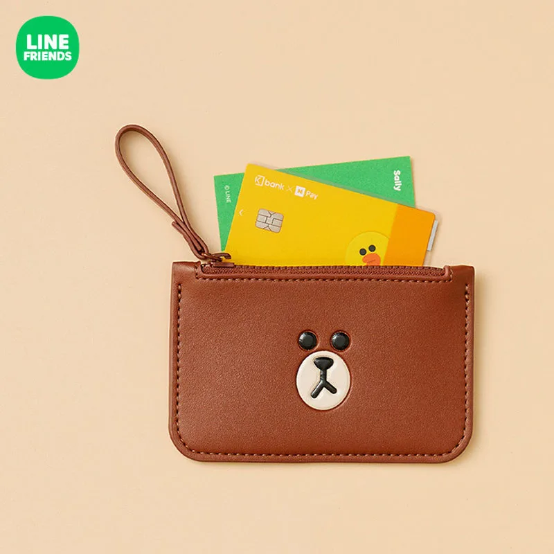 

Кожаный держатель для карт Line Friends, коричневый держатель для карт в стиле Каваий аниме, мультяшный держатель для визиток, кошелек для монет, ...