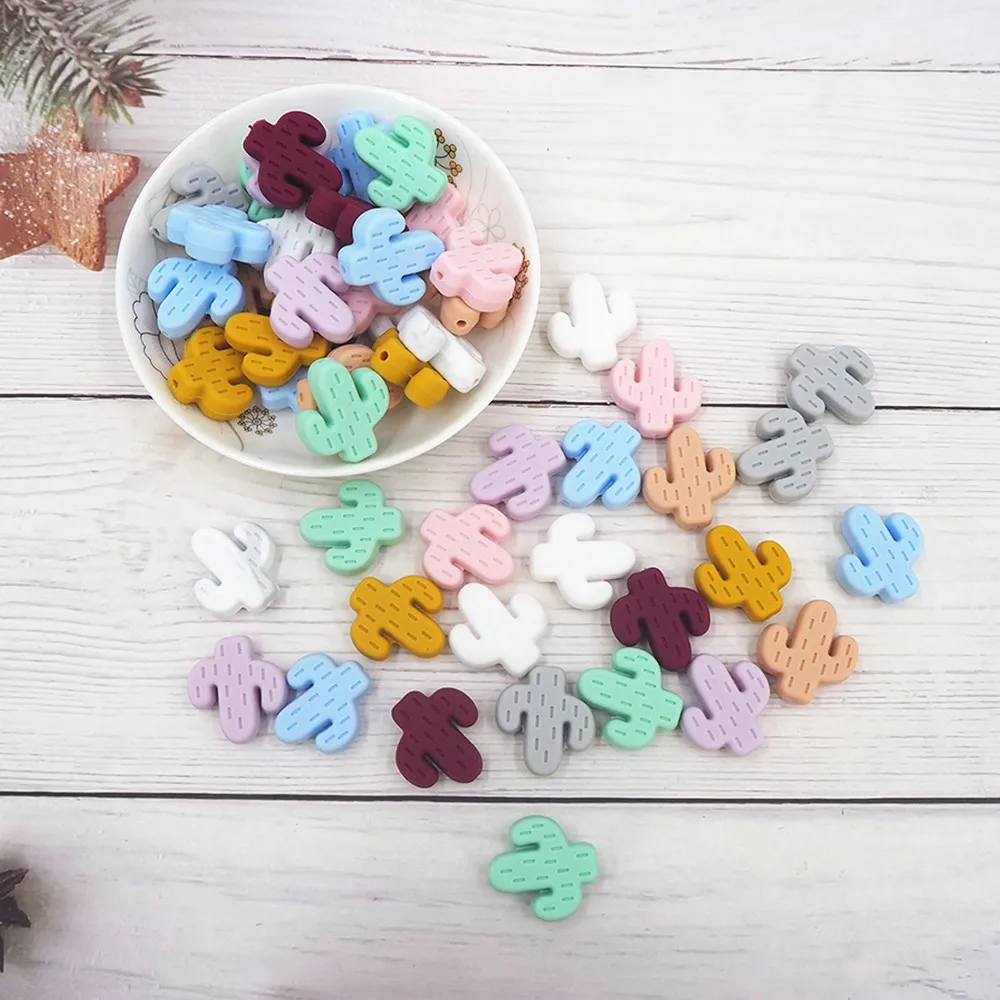 

Chenkai 50PCS Cactus Silicone Beads BPA Free Beads Baby Cute Silicone Beads Food Grade Infant Nursing Teether Toys Accessories