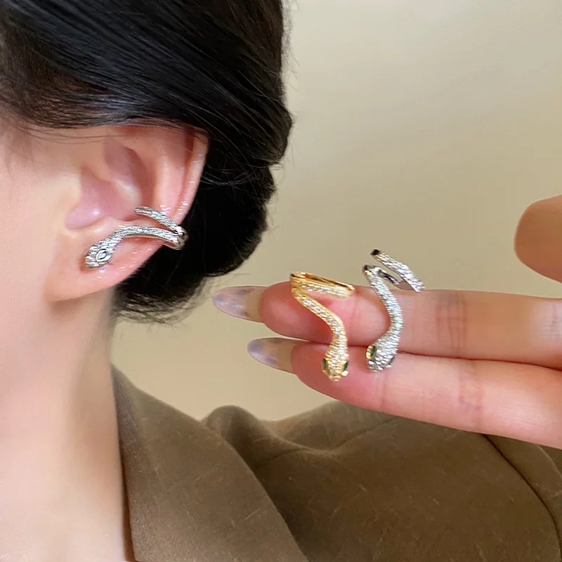 Golden Snake Zircon Stud Earrings Women Autumn and Winter Design High-End 2024 New Personali All-matching Ea...