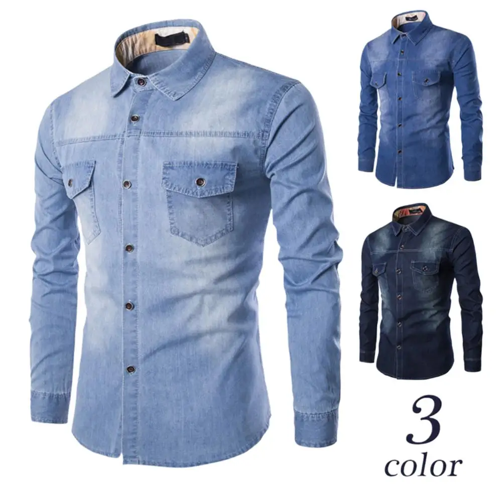 

Men Shirts 2022 Spring Men Casual Slim Fit Stylish Wash Denim Long Sleeves Jeans Shirts Business Shirt Blouse Chemise Homme