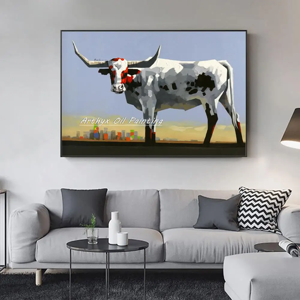 

Arthyx,Handpainted Big Buffalo Animal Oil Painting On Canvas,Modern Abstract Wall Art Picture For Living Bedroom Home Decoration