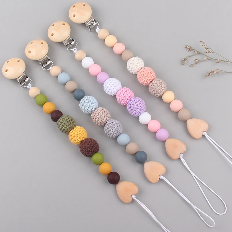 

Baby Pacifiers Clips Leashes Wooden Teethers Bracelet Silicone Beads Babies Soothe Nipple Teething Toys Anti-lost Chain Newborn