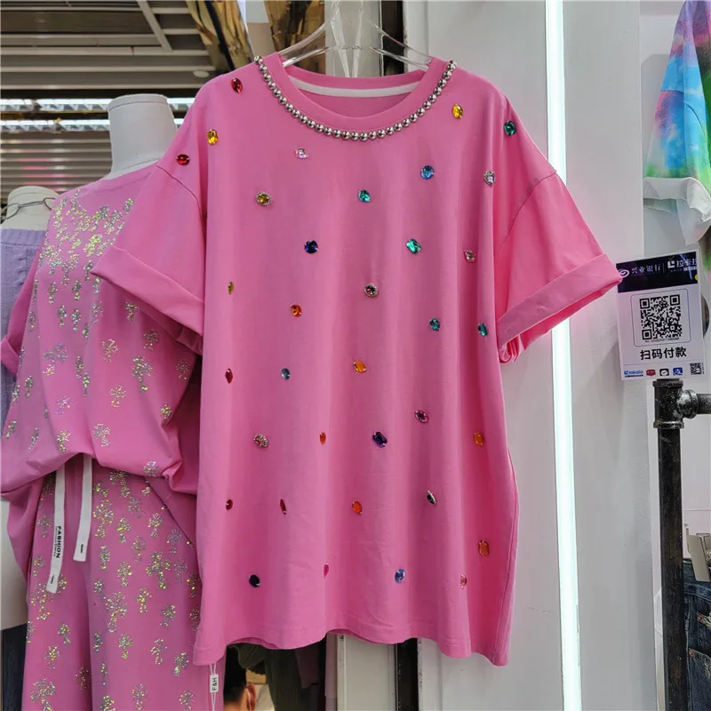 

Женская хлопковая футболка с коротким рукавом и круглым вырезом, свободного покроя