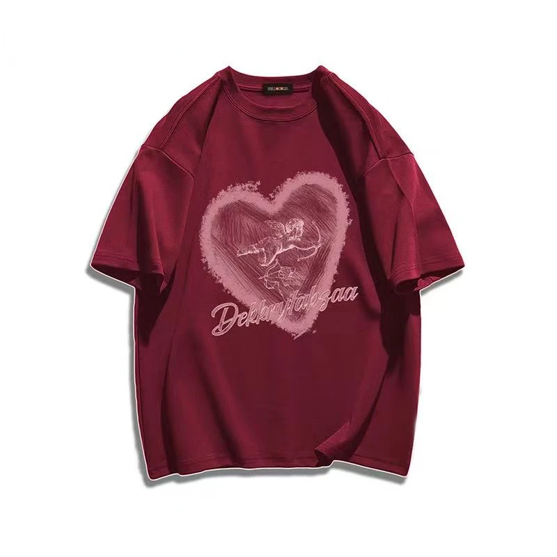 

Summer Cotton Woman Kawaii T-Shirt Fashion Y2k Streetwear Heart-shaped Graphic Printed Unisex Tees Oversized Men Luxury T-shirts
