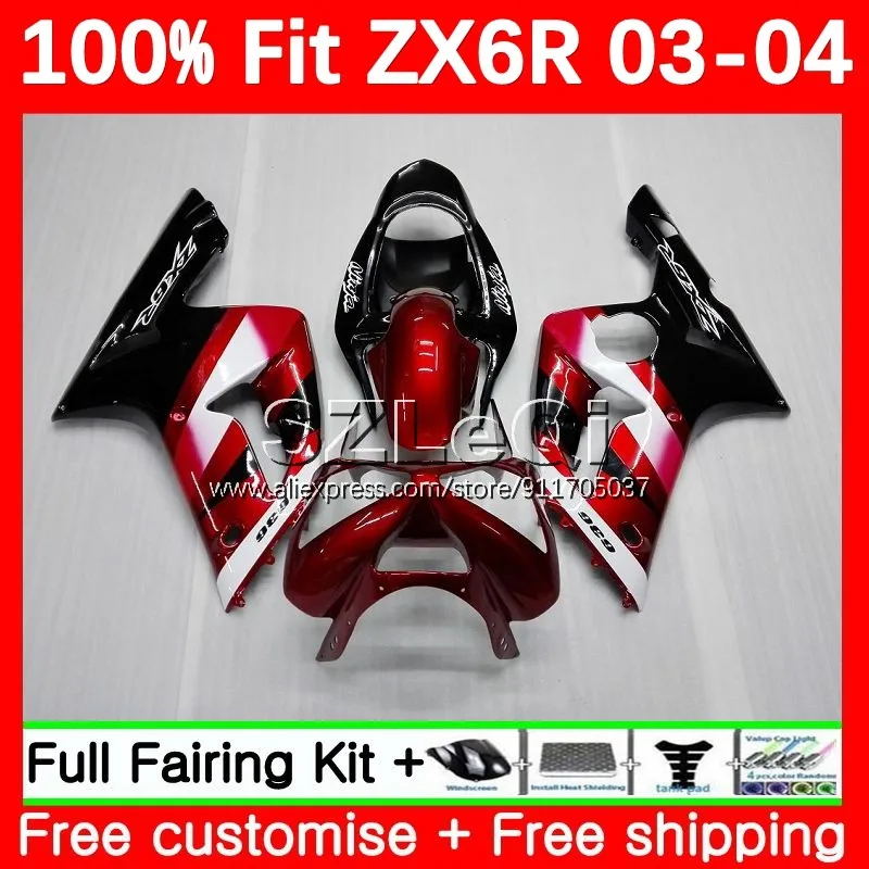 

Dark red Injection For KAWASAKI ZX-6R ZX 6R 636 6 R 600CC ZX636 ZX-636 600 CC ZX6R 03 04 ZX600 2003 2004 OEM Fairing 10LQ.8